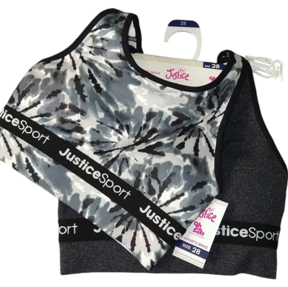 2pc Justice Sports Bras Black And Gray Tie-Dye Gray
